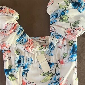 Abercrombie & Fitch Floral Puff Sleeve Blouse - Blue, Pink, White